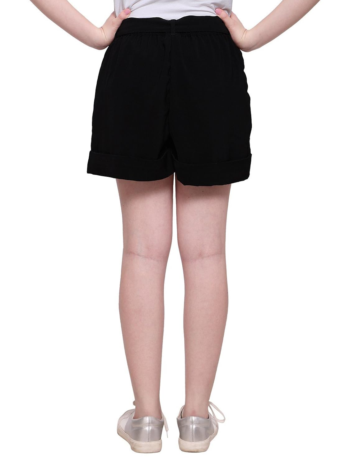 smarty pants women black solid shorts with waist belt (smso-30a)