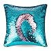 URSKYTOUS Reversible Sequin Pillow Case Decorative Mermaid Pillow Cover Color Changing Cushion Throw Pillowcase 16” x 16”,Turquoise and Pink