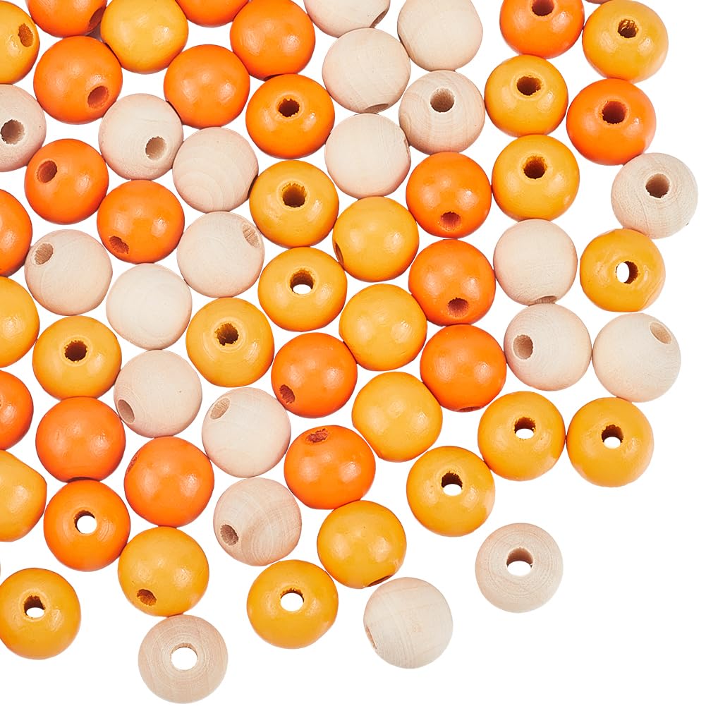 SOFPLATE 125Pcs Thanksgiving Wooden Beads Fall Wood Beads Natural Orange Round Wood Autumn Harvest Home Decor Garland Bead Ornaments for jewellery Making Bead Assortments DIY Necklace Bracelets Crafts