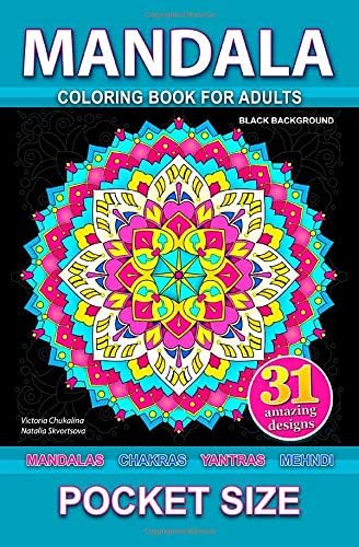 Mandala: Pocket size coloring book for adults with Mandalas, Chakras, Yantras, Mehndi. Black background (Pocket books)