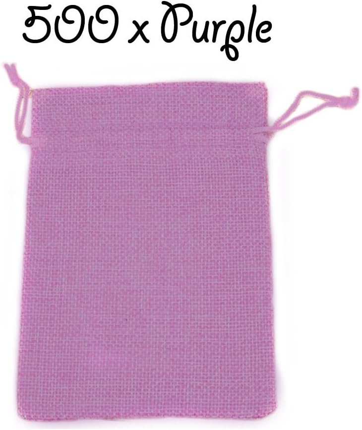 The Cufflink Shop 500 x Purple Drawstring Strong Jute Burlap Hessian Wedding Pouches Favour Bags Jewellery Pouch 10 x 14 cm