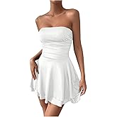 Floerns Women's Strapless Tube Dress Going Out Ruched Layered Ruffle Mini Dresses