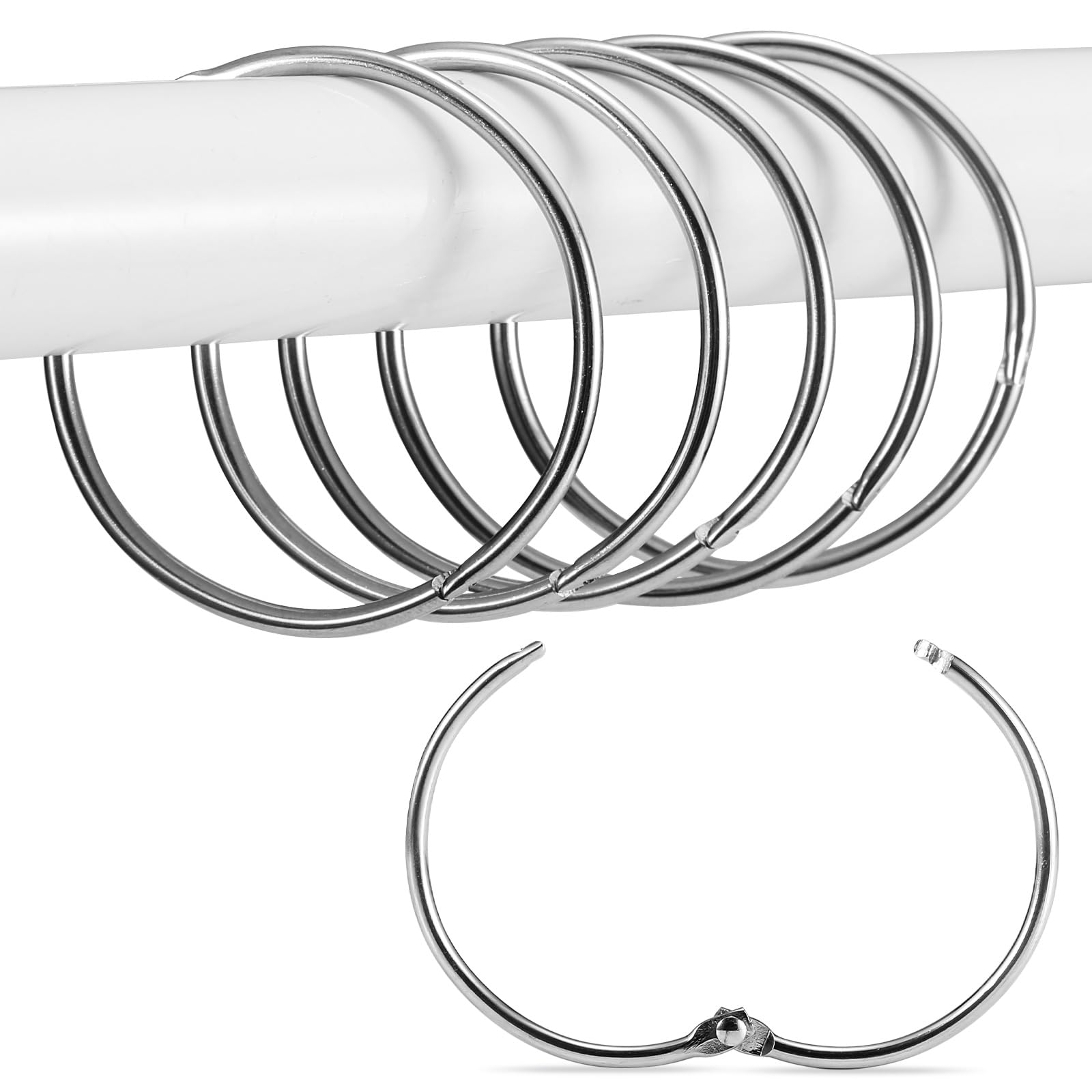 Photo 1 of Shower Curtain Rings, OEH 12 Pcs Shower Curtain Hooks, Round Snap Chrome Shower Curtain Rings, Decorative Metal Rustproof Shower Curtain Hooks, Glide Smoothly Shower Rings for Curtain (Chrome)