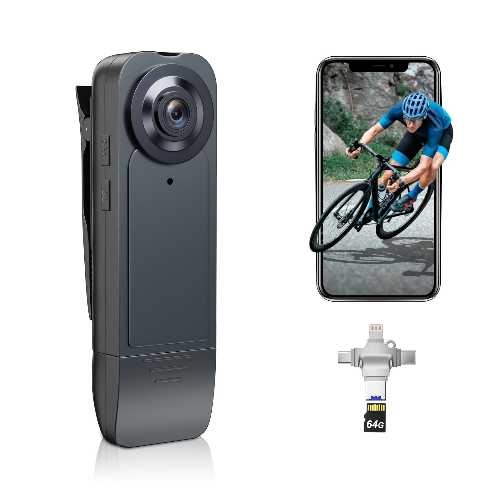 Photo 1 of ?True 1080P? Mini Body Camera 64GB – Portable Body Cam with Unique 4-in-1 Card Reader for Direct Phone Playback – Perfect for Riders, Couriers & Personal Security