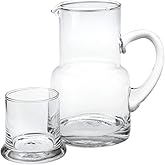 Badash Long Island Crystal Pitcher Set - 2-Piece 24 oz. Mouth-Blown Lead-Free Crystal Glass Carafe with 6 oz. Glass Set - Perfect Bedside or Desktop Water Pitcher