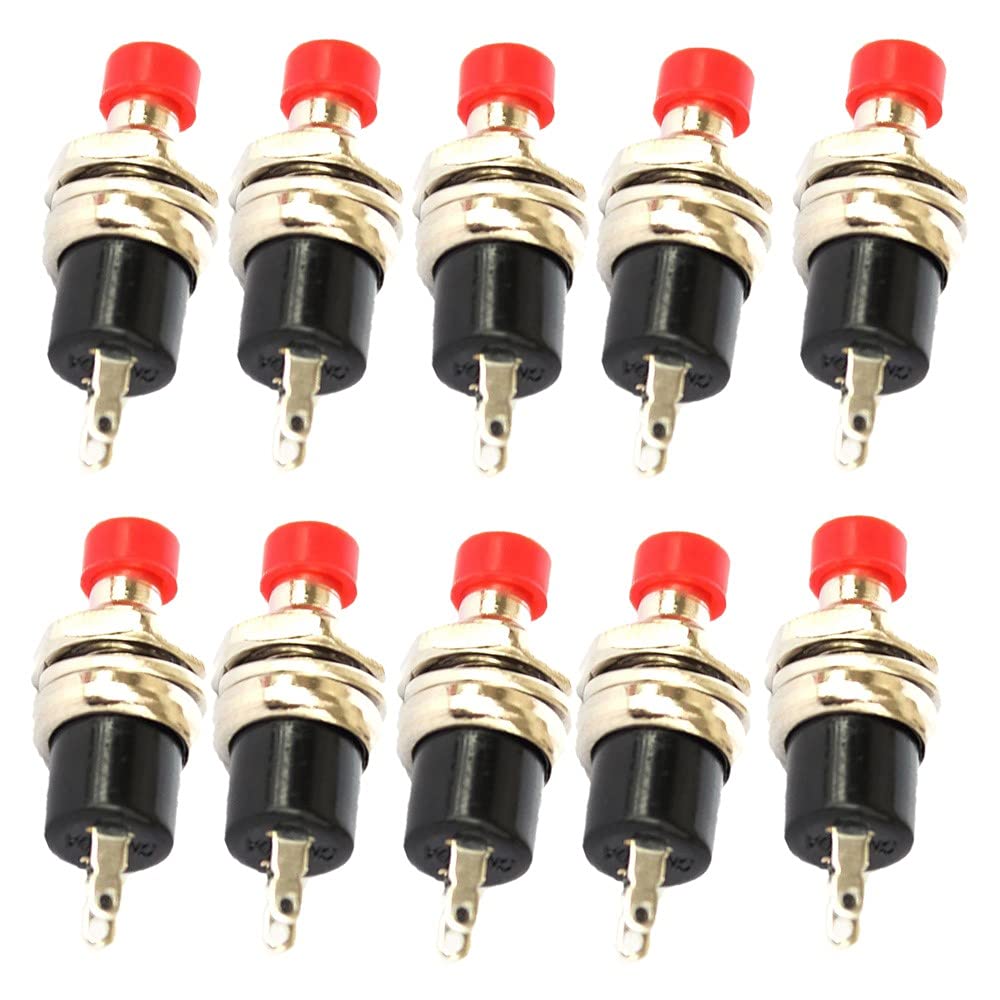 10Pcs 1A 250V AC 2 Pins SPST Red Normal Open Mini Momentary Push Button Switch