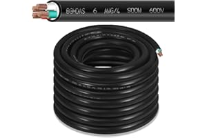 BGHDAS 50ft 6/4 6 AWG Portable Power Cable (4 Conductor) - SOOW 600V 6 Gauge Electric Wire for Generator, Portable Lights, RV/EV Car Battery Chargers and Machinery - 50 Feet Electrical Cord
