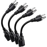 [ETL Listed] Miady Short Power Extension Cord Outlet Saver, 16AWG/13A, 3 Prong (4 Pack, Black, 8 Inch)