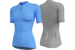 Wulibike Cycling Jersey Women Half Zipper Short Sleeve Breathable Road Biking Bike Shirts for Zip Pocket Cycle Tops Upf50+