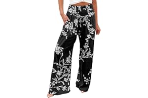 Astreeas Palazzo Pants for Women Elastic High Waisted Linen Pants Casual Wide Leg Lounge Pants Summer Trousers with Pockets