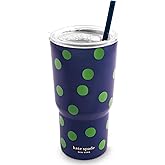 kate spade new york 20 Ounce Insulated Tumbler for Cold and Hot Drinks with Reusable Straw, Stainless Steel Travel Cup with Slide Top Lid, Sonnet Dot