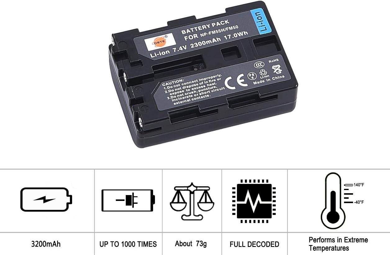 DSTE 2PCS NP-FM55H NP-FM50 (2300mAh/7.4V) Battery Charger Set Compatible for Sony NP-FM30,NP-FM51,NP-QM50,NP-QM51Battery,CCD-TR108,CCD-TR208,CCD-TR408,CCD-TR748,CCD-TRV106,CCD-TRV107,CCD-TRV108 Camera - Image 4