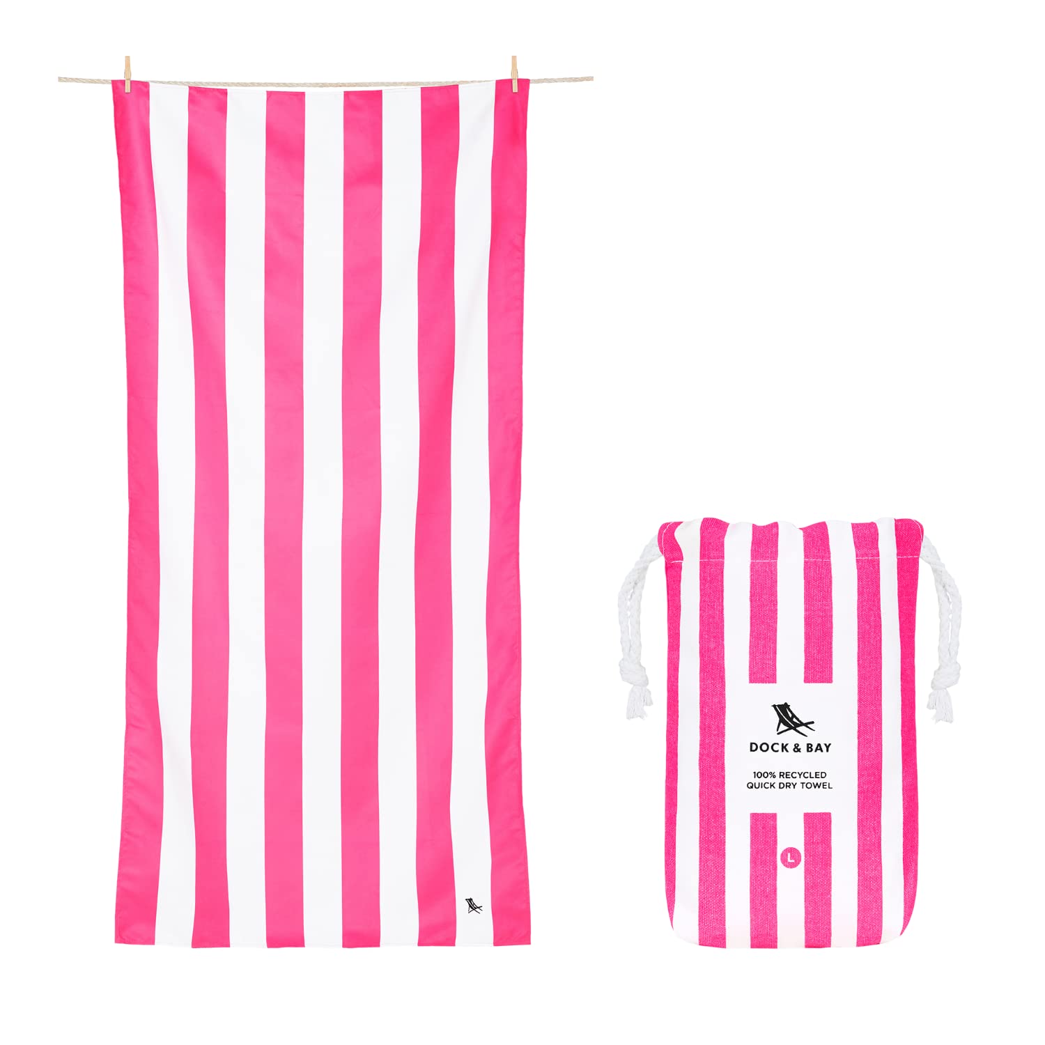 Dock & Bay Beach Towel - Quick Dry, Sand Free - Compact, Lightweight - 100% Recycled - Includes Bag - Cabana - Phi Phi Pink - Large (160x90cm, 63x35) — image 1