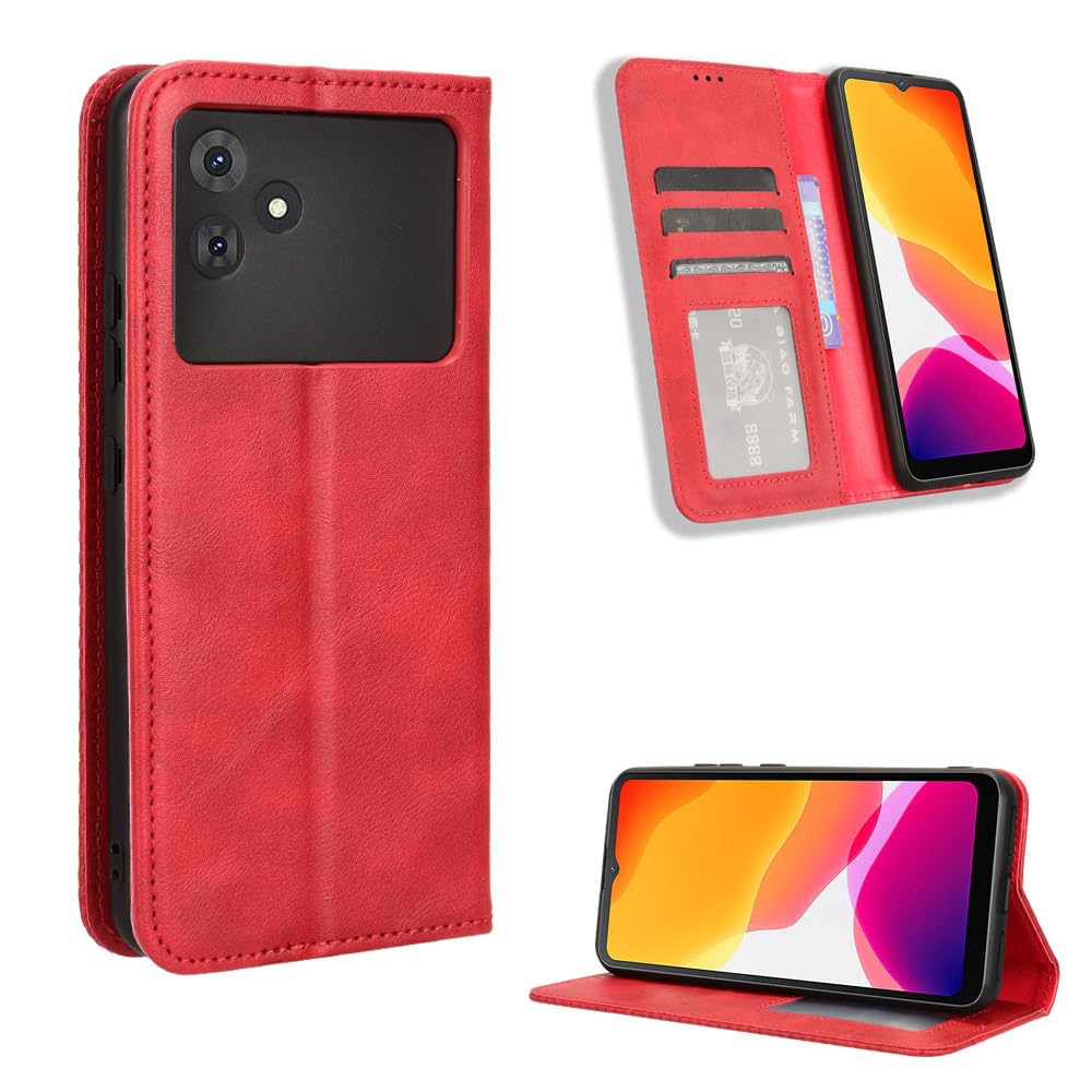 COMAKU Compatible with Cubot Note 21 Case Leather - Flip Cover Protection magnetic Phone Case wallet with Card Holder - Red