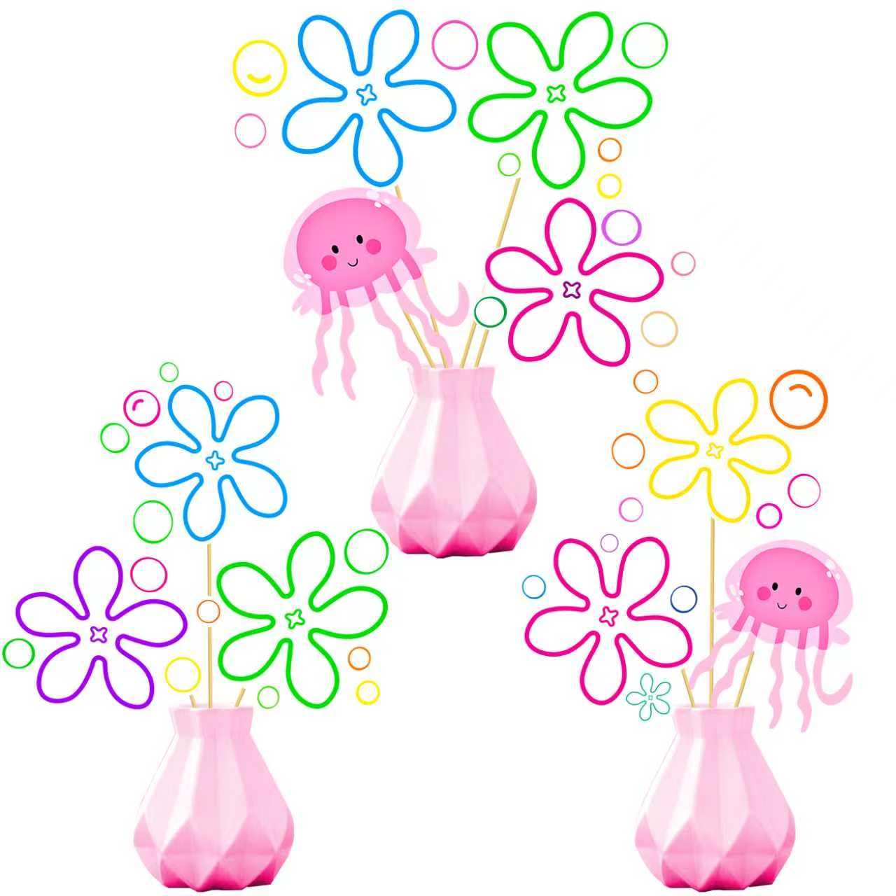 Photo 1 of 16pcs Jellyfish Flower Bubble Theme Centerpiece Sticks Under The Sea Centerpiece for Table Yellow Cartoon Party Decorations for Cartoon Ocean Theme Birthday Party Baby Shower Supplies