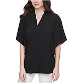 Calvin Klein Womens Poncho Draped Pullover Top Black S