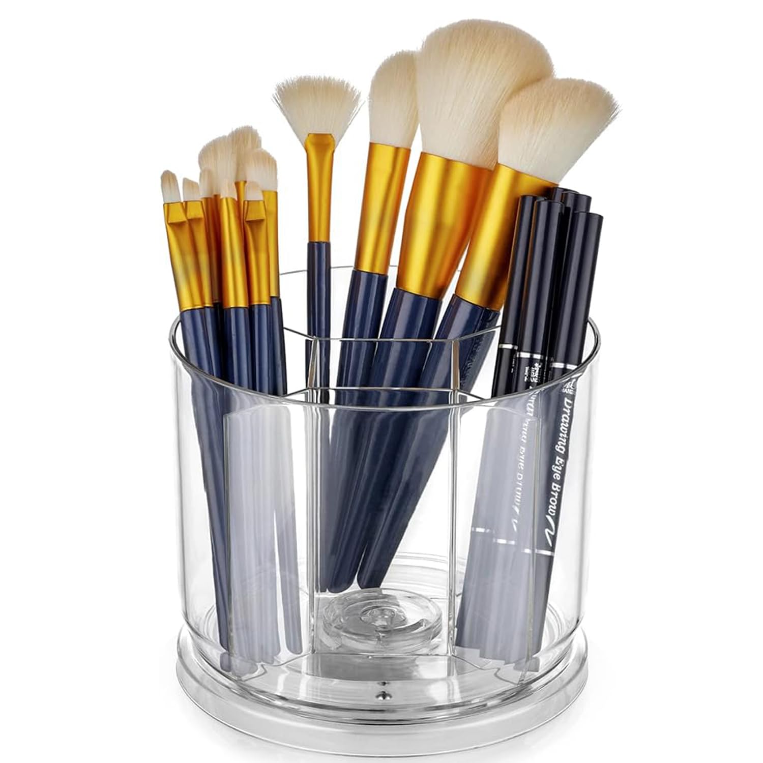 NEESTARTLY Makeup Brush Holder Organizer, 360° Rotating Makeup Organization, 5 Slot Make up Brushes Cup for Cosmetics, Skincare, Nail Polish, Art Supply, Bathroom Vanity Desktop