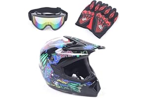 EAPMIC Youth Kids Offroad Gear Combo Helmet Gloves Goggles DOT Motocross Off-Road Racing ATV Dirt Bike Protector (#1, L)
