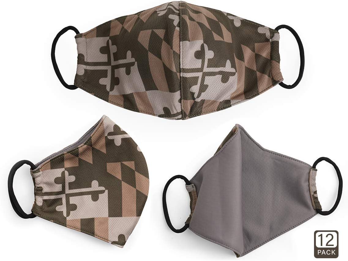 Ultra Soft and Comfortable Washable Maryland Flag Printed Cloth Face Masks with Filter Pocket Adult & Youth Size(6 Count)