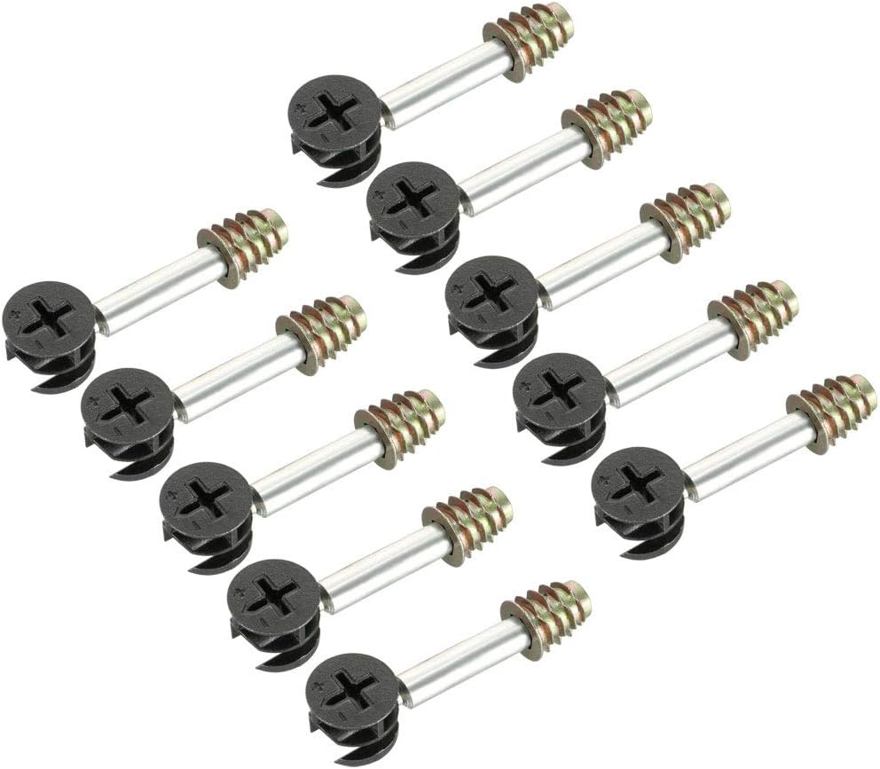 sourcing map 3-in-1 Furniture Connecting Kit 15mm OD Cam Fitting, M6x40mm Dowel Screws, M6 Pre-Inserted Nut 10 Sets