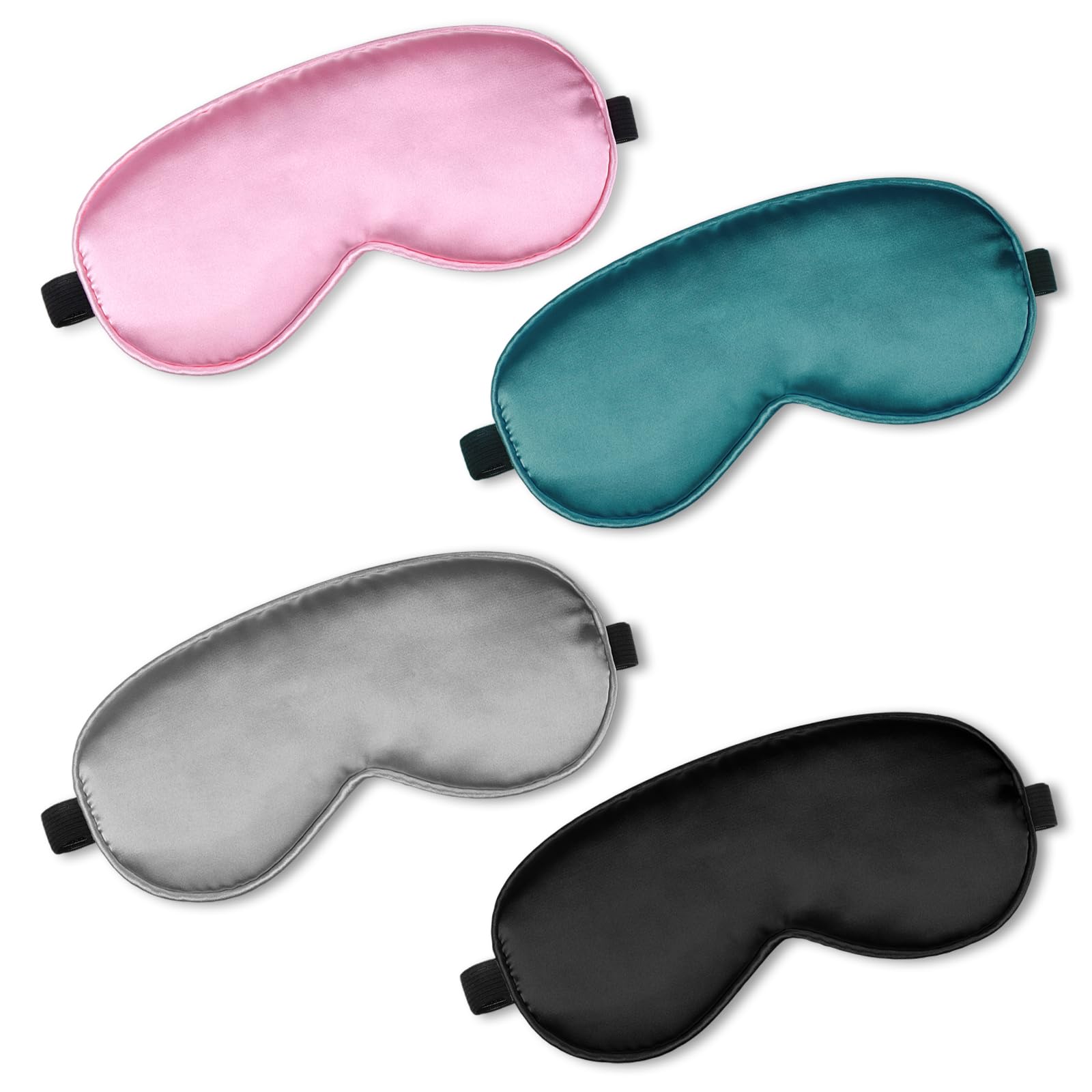 Photo 1 of BBTO 4 Pcs Silk Sleep Eye Masks Smooth Soft Satin Eye Covers with Adjustable Strap Blindfold for Sleeping Blocking Out Lights Travel Relaxation (Black, Grey, Dark Green, Pink)