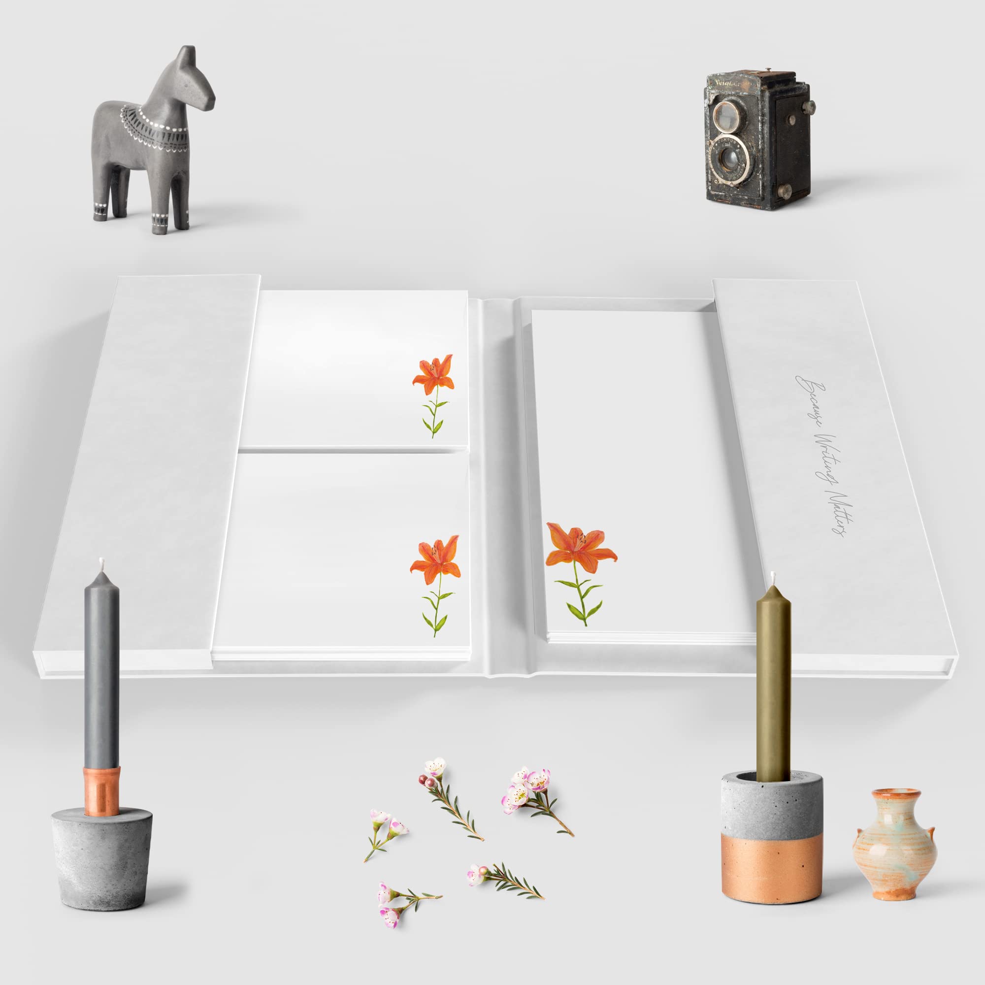 Me Loovely Orange Lily Letter Writing Paper and Envelopes Set A5 Size Papers Floral Stationery Supplies for Office Home & School | Christmas Gifts (Pack of 20 with Folder)