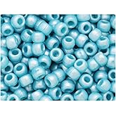 BeadTin Sea Blue Pearl 9mm Barrel Plastic Pony Beads (500pcs)