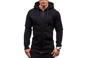 TOWMUS Mens Hoodies,Men's Slim Fit Long Sleeve Lightweight Zip-up Solid Hoodie with Kanga Pocket Hooded Sweatshirts Sweaters
