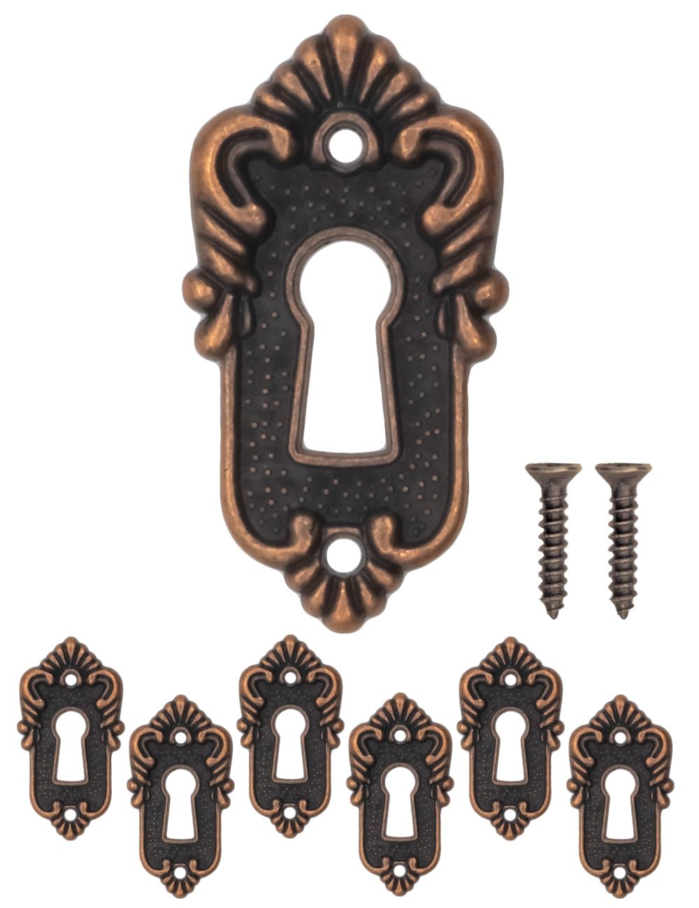 FUXXER® Set of 6 Antique Key Signs and Lock Rosettes, Vintage Copper Design