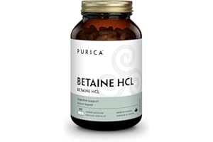 PURICA Betaine Hydrochloride HCL 500mg - 180 Veggie Capsules 180-Day Supply - Digestive Support and Liver Function Formula - 