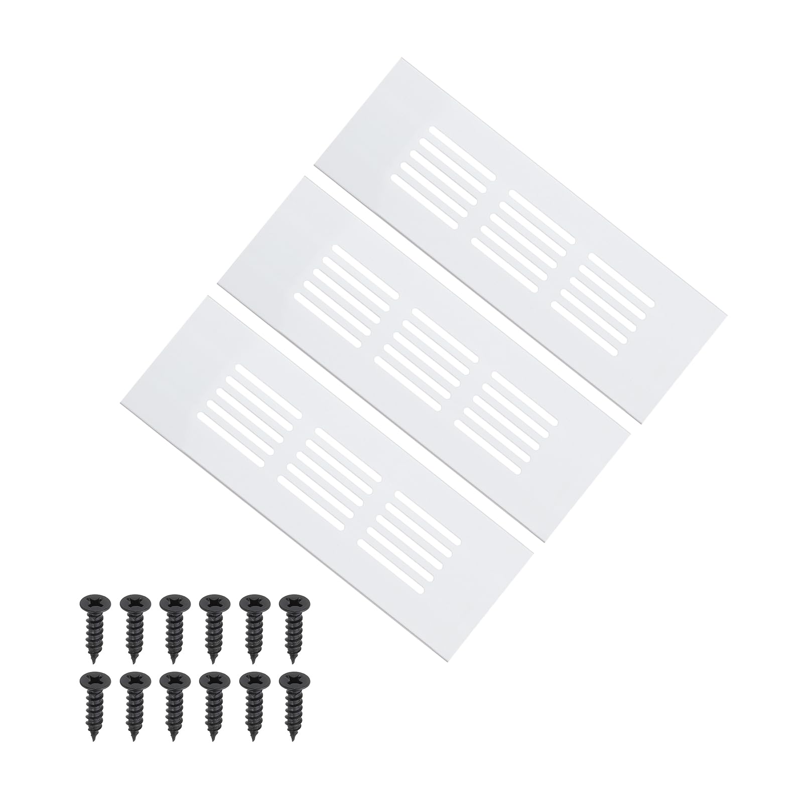 PATIKIL 6 x 2 Inch Door Air Vent Cover, 3 Pcs Heavy Duty Aluminum Grille Ventilation Cover Louvered with Mounting Screws for Cabinet Wardrobe Door, Silver