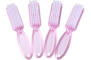 Yebeauty Nail Brush Fingernail Cleaner, 4 Pack Hand Scrub Cleaning Brush Plastic Hand Finger Toes Scrubbing Brush, Pedicure Nail Scrubber,Clear Pink