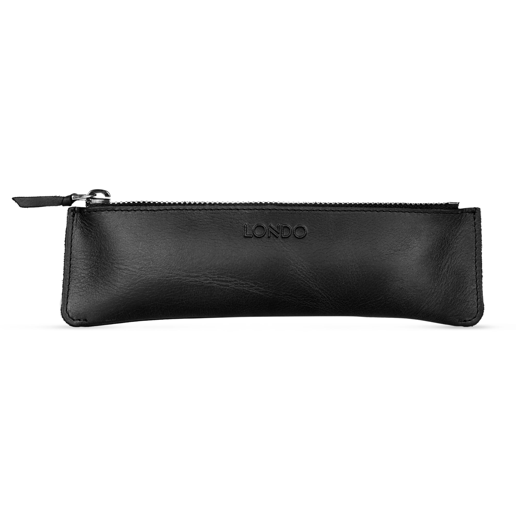 LONDO Genuine Leather Pen Case with Zipper Closure, Pencil Pouch Stationery Bag