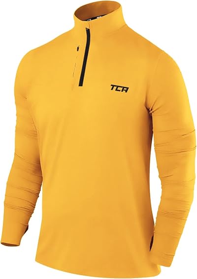 TCA Fusion Long Sleeve Running Top Men 1/4 Zip Spectra Yellow M