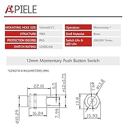 APIELE 8PCS 12mm Momentary Push Button Switch 1NO