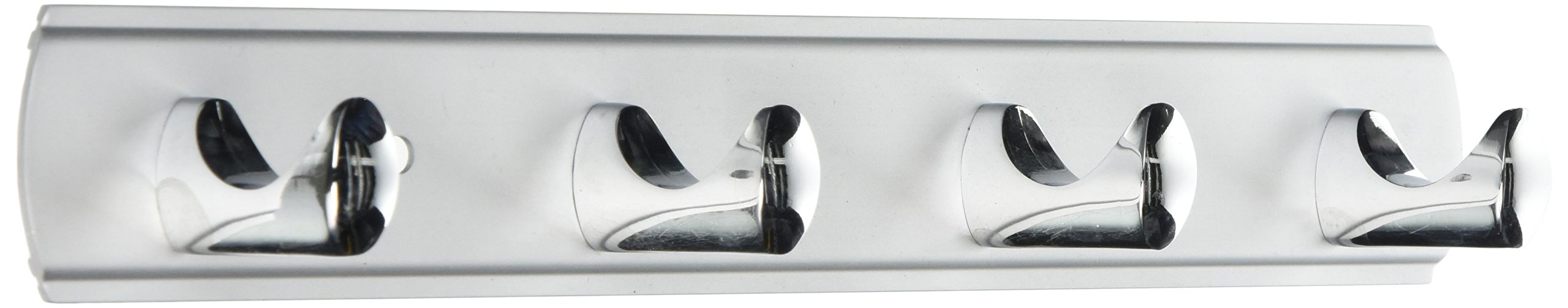 Merriway BH05969 Aluminium Bright Polished Notched Style Robe Hooks x 4 on Matt Aluminium Rail