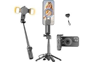 yAyusi Magnetic Mini Phone Selfie Stick，Small Portable Travel Tripod Stand for iPhone, Magnetic Chuck ＆ Clip 2 in 1, with Det