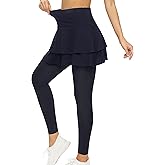 WOWENY Tennis Skirted Leggings with Pockets for Women Active Skort Athletic Ruffle Pleated Golf Skapri Leggings with Skirt 2022 (S, 2-Layer Navy)