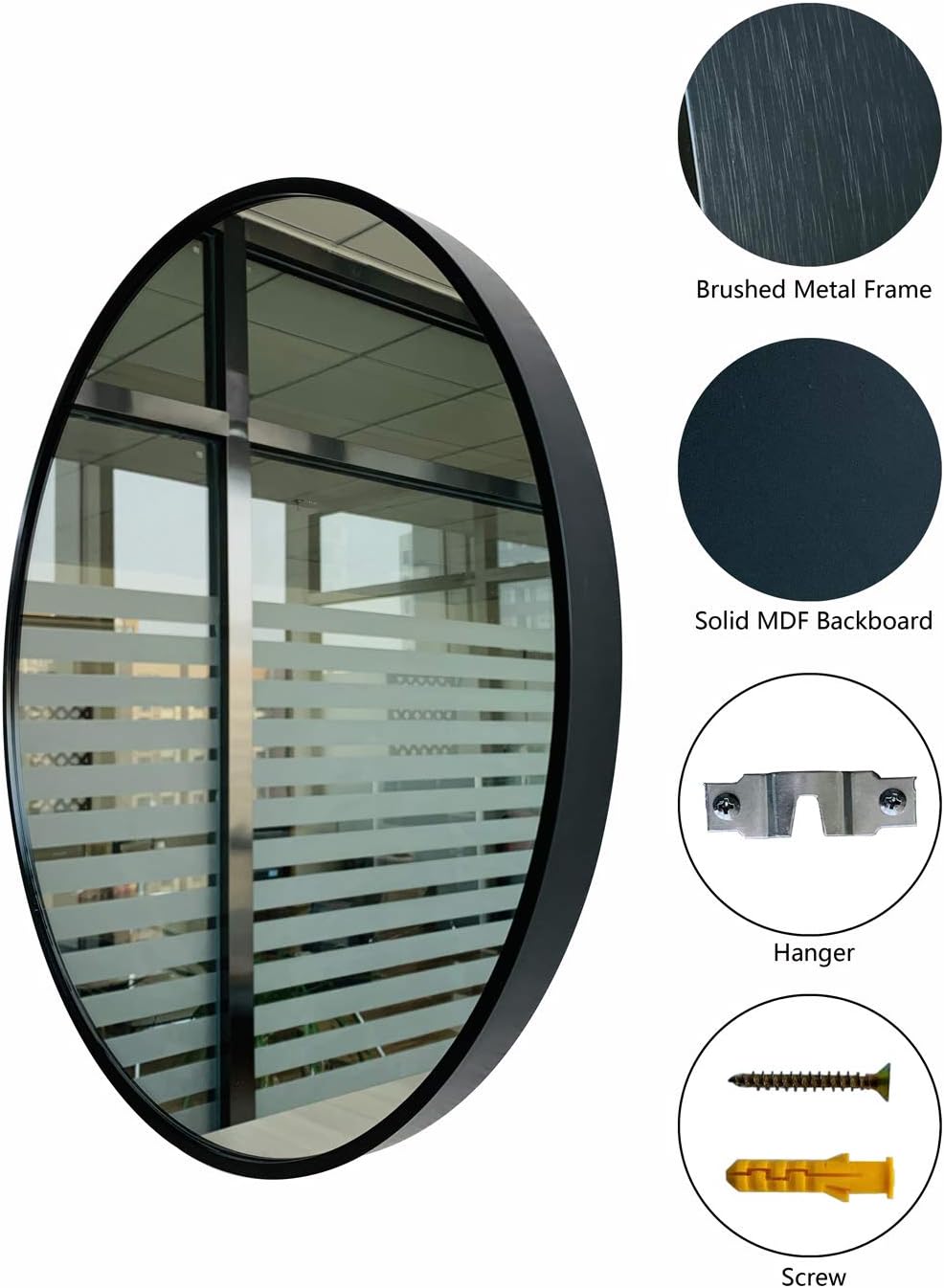 oruii Black Circle Mirror, 20 inch Metal Frame Bathroom Mirror, Round Wall Mounted Mirror for Living Room, Teen Bedroom, Rustic, Vanity, Minimalist.: Kitchen & Dining