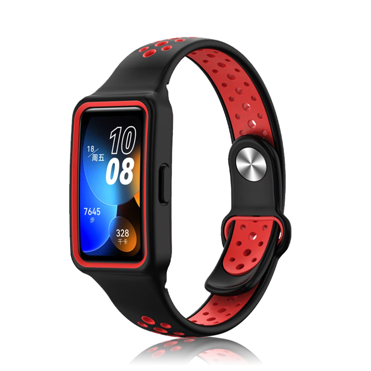 PaceBid Strap Compatible with Huawei Band 10/9/8, Breathable Silicone Sport Soft Women Men Replacement Band for Huawei Band 9/Huawei Band 8/10 - Black/Red
