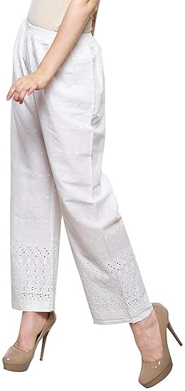 Women's Lucknow Half Chicken Palazzo (White, Free Size)