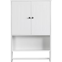Yaheetech Bathroom Wall Mounted Medicine Cabinet with Double Doors and Adjustable Shelf & Hanging Bar, White