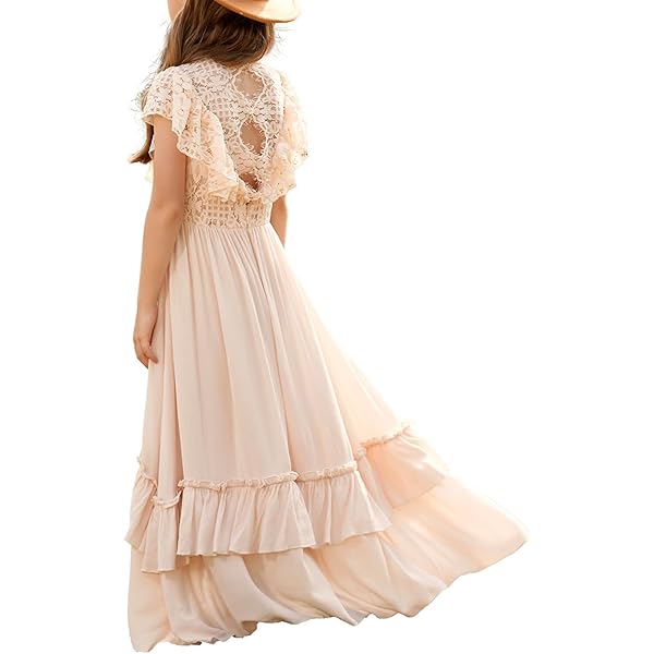 Amazon.com: BIBIHOU Girls' Dresses, Floral Lace Backless Party Layered  Formal Long Flower Girl Dress, 14 Years: Clothing, Shoes & Jewelry