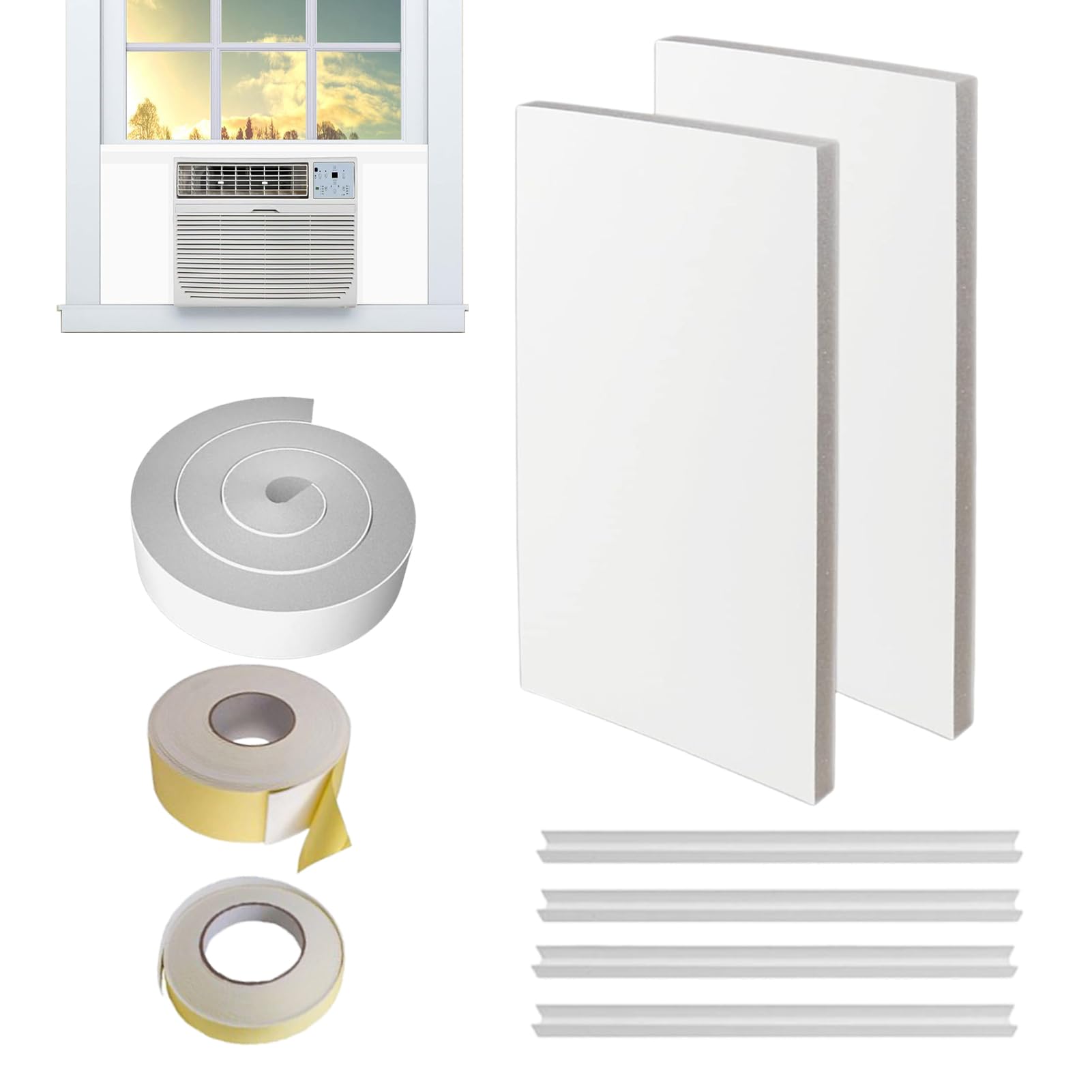 Photo 1 of Surround Insulation Side Panels,fully enclosed design White Window Air Conditioner Insulated Foam Panels,Summer/Winter Heat and Draft Insulating with 4 edge banding strips EVA