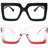 Onrtry Oversized Square Blue Light Glasses for Women Men Thick Frame Big Computer Eyewear Non-Prescription Eyeglasses