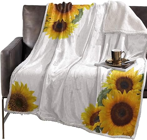 DSFAA Flores Amarillas Manta Blanca Ligera y cálida Manta de Cama