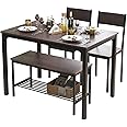 soges Dining Table Set for 4, 43.3 inch Kitchen Table Set with Chairs and Bench, 4 Piece Dining Room Table Set for Small Space, Apartment, Restaurant, Rustic Oak