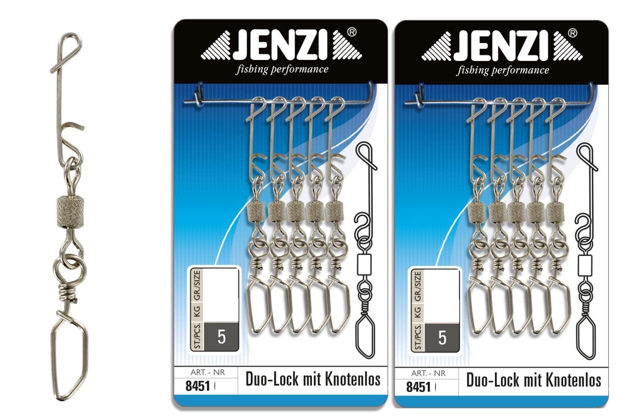 Set of 2 Packs (Total 10 Swivel Snap Hooks Cover Jenzi Knot-Free Line Binder with Swivel and Duo Lock Carabiner with Petri Heil. [German Language