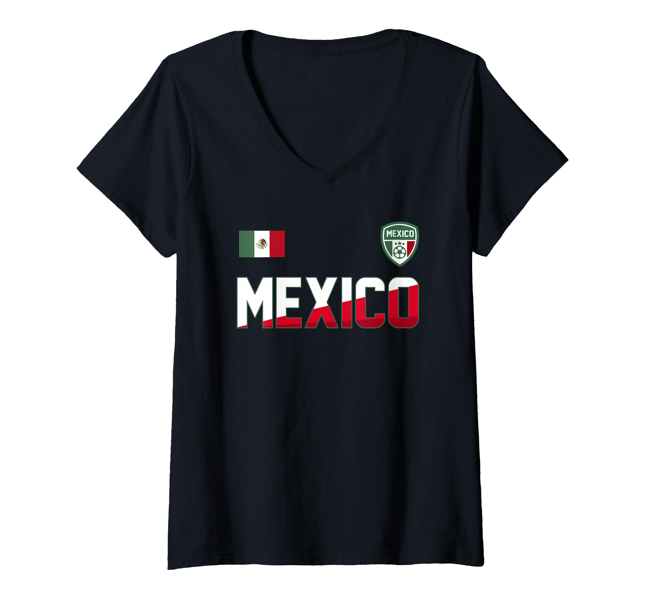 Womens Mexico Football Bold Text Flag Left Chest V-Neck T-Shirt