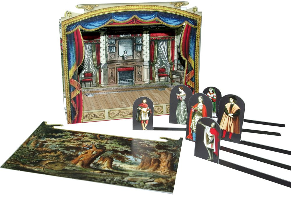 Miniature Puppet Theatre - Victorian Style Mini Puppet Theatre with Six Reversible Character Slides and Three Scenery Changes - Ideal Party Bag Toy